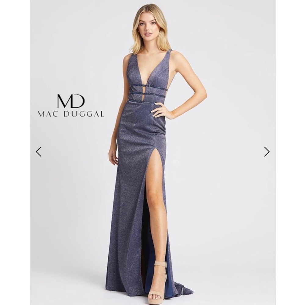 NWT Mac Duggal 50571L Plunge Maxi Dress Gown